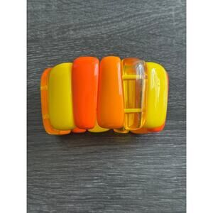 Vintage 1960s Orange‎ Yellow Lucite 2" Wide Stretchy Bangle Bracelet